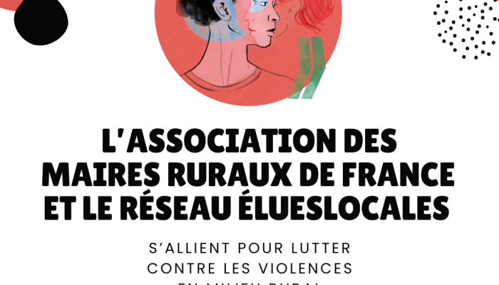 Affiche "L'association des maires ruraux de France et le réseau Elueslocales s'allient pour lutter contre les violences en milieu rural"